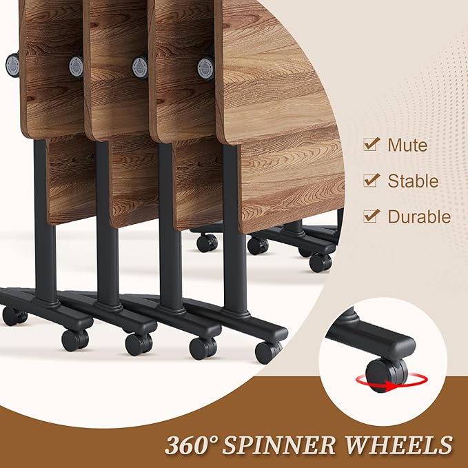 Folding Conference Room Table, Modern Conference Tables with Silent Wheels, Large Rectangular Mobile Training Tables for Office Classroom, Foldable Modular Boardroom Seminar Table (10pack L55.1in)