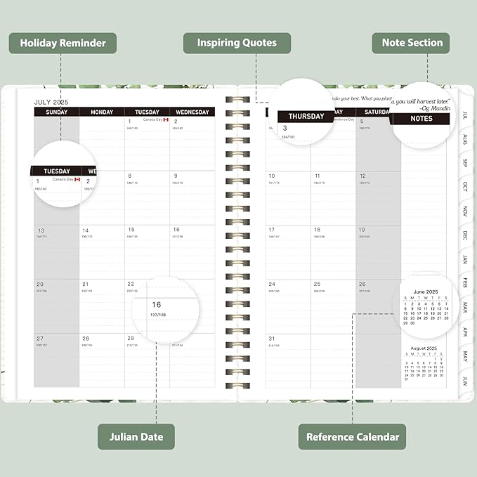 Planner 2025-2026 for Women & Men, Weekly and Monthly Calendar Notebook (July 2025 - June 2026), Hardcover Spiral Bound School Teacher Student Planner with Tabs, Inner Pocket, A5 (6.3" x 8.5")