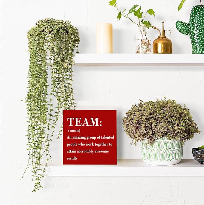 HTBIG Inspirational Team Noun Office Decor Desk Decor Wooden Box Sign, Rustic Black Wood Plaque Box Sign for Home Office Desk Shelf Table Decoration Coworker Gift Team Sign, Red