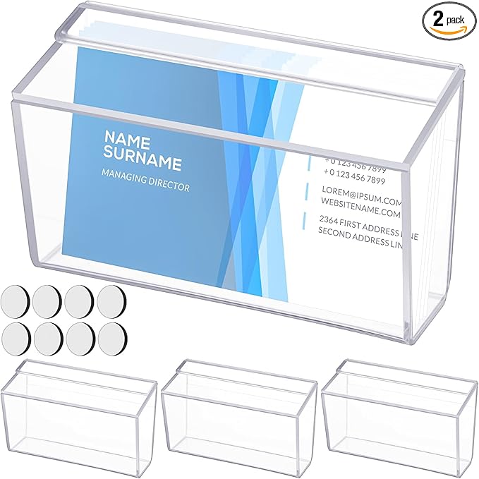 2 Pieces Business Card Holder with Lid, Wall Mount Outdoor Acrylic Business Card Box, Clear Waterproof Holder with Tape for Outdoors Office Desktop Countertop Store