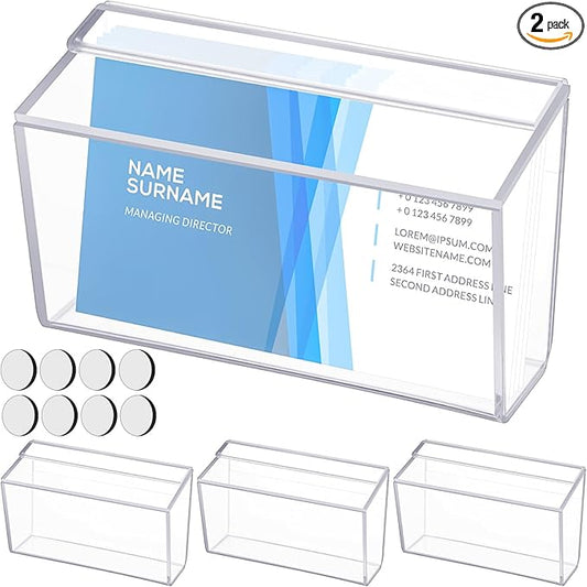 2 Pieces Business Card Holder with Lid, Wall Mount Outdoor Acrylic Business Card Box, Clear Waterproof Holder with Tape for Outdoors Office Desktop Countertop Store