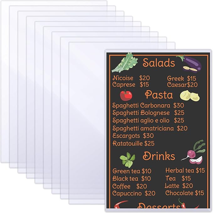 Henoyso 10 Pcs 8.5" x 14" Menu Cover Rigid Print Protectors Clear Heavy Duty Menu Holder Poster Protector Sleeve Hard Plastic Paper Sleeves for Page Sheet Photographs Document Birth Certificate