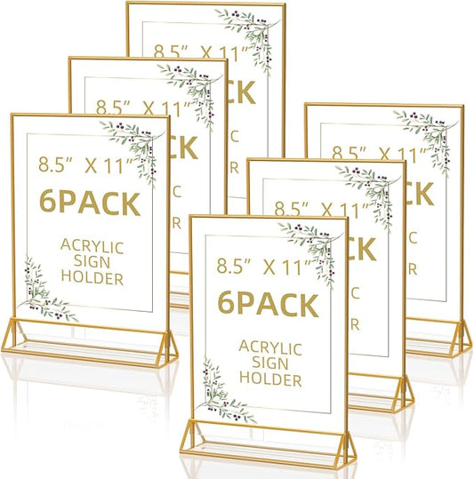 Acrylic Sign Holder 8.5X11 Clear Sign Holder,Double Sided Flyer Holder, Table Menu Holder Display Stand for Wedding Table Number (6pcs)