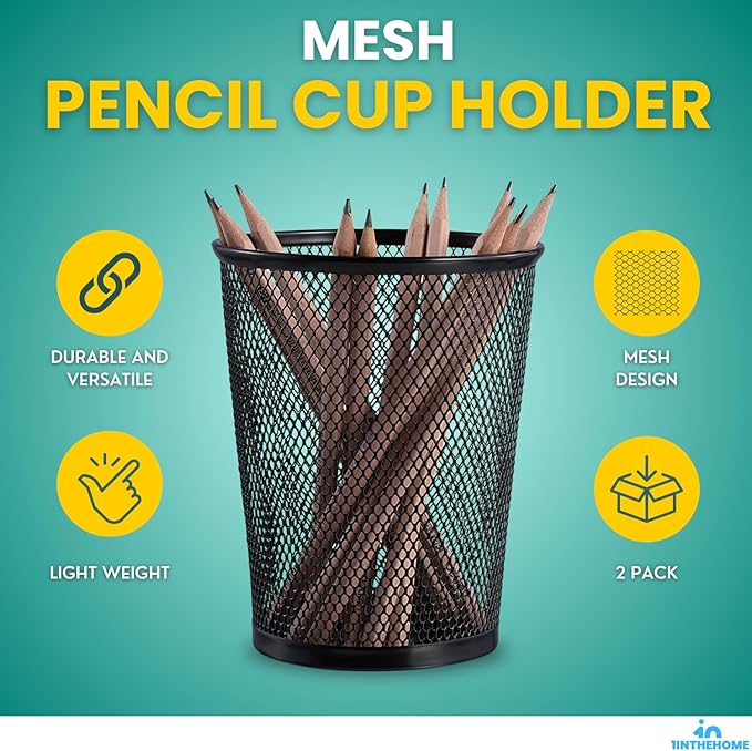 Big Tall Pencil Cup, Black Wire Mesh ''2 Pack'' (Black Jumbo)