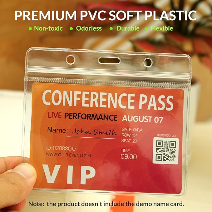 Large Horizontal Badge Holder Bulk 50 Pack,4x3/4.5"x3.5"/4.5"x3.9"/4.5" x4 ID Badge Holder with Soft Edge- Sealable,Extra Thick Waterproof ID Name Tag Holder PVC Card Holders