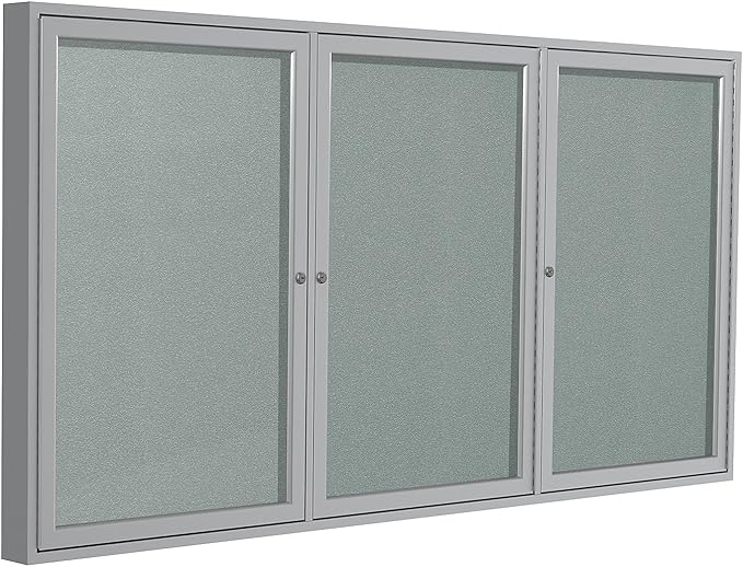 Ghent 48"x96" 2-Door Outdoor Enclosed Vinyl Bulletin Board, Shatter Resistant, with Lock, Satin Aluminum Frame - Silver (PA34896VX-193), Made in The USA,Medium