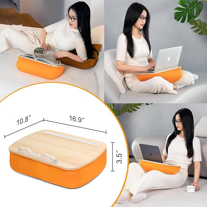 Beanbag Base Book Stand and Comfortable Book Pillow Stand for Bed,Desk,Sofa ERGONOV Reading Pillow Stand for Kindle,iPad,Tablet Minimize Neck Strain Perfect Idea for Book Lovers(Orange)