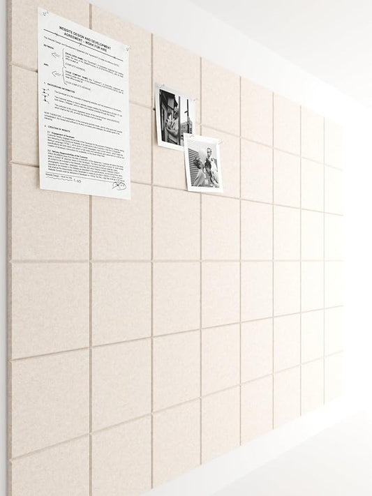 Bumusty Large Cork Board Alternative-47 x35 Felt Bulletin Board Tiles, with 30 Pushpins, 70 Adhesive Tabs, 12-Pack Slat Wall Paneling, Cork Boards for Office Push Pin Board Felt Board-Oatmeal