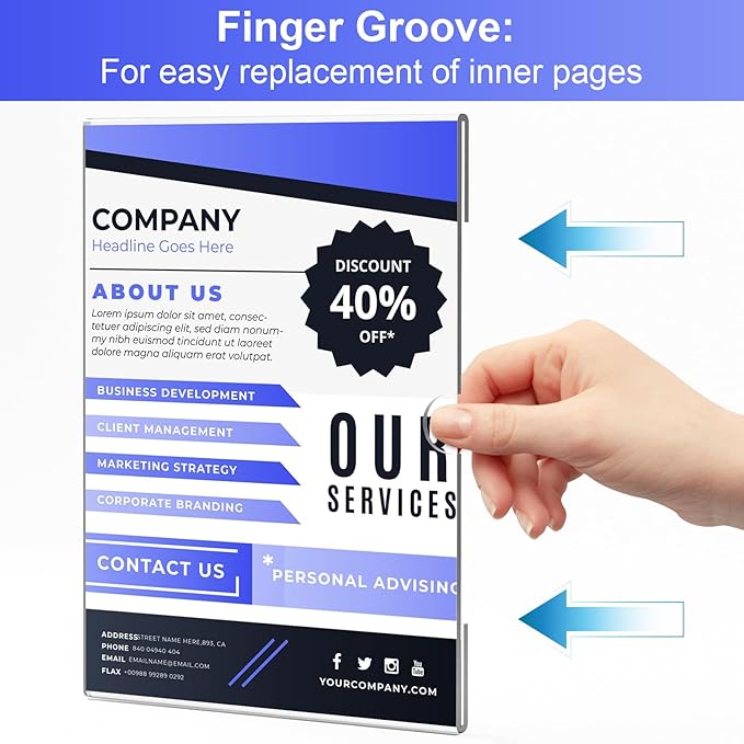 8.5x11 inches Acrylic Sign Holder Wall Mounted Portrait Nami Tape, 8 1/2 x 11 Clear Plastic Plexiglass Sign Holder for Office, Home, Store, Restaurant Window Door -No Drilling(3 Pack)