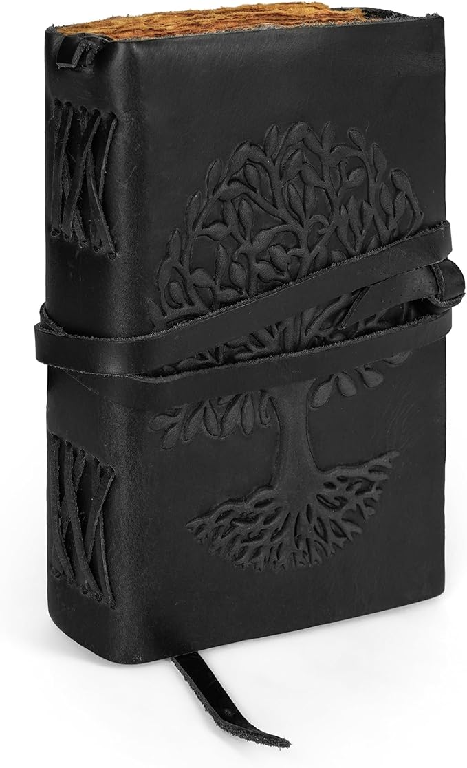 LUXEORIA Tree Of Life Leather Journal for Women and Men, Handcrafted Leather Journal for Writing Womens, Sketchbook, Travel Diary with Unlined Deckle Paper, Black 6x8