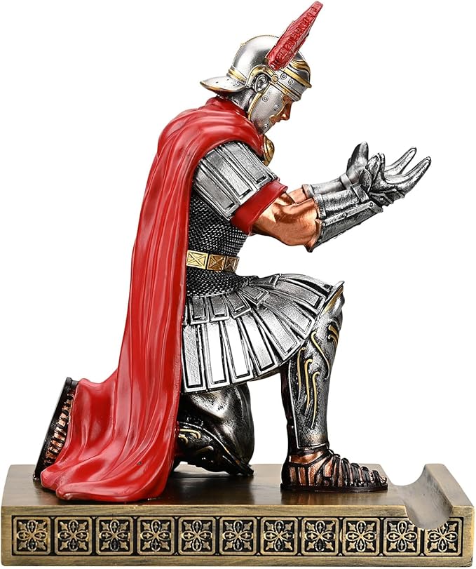 Centurion Cloak Warrior Knight Pen Holder Mobile Phone Stand Desk Organizers and Accessories as Gift for Office and Home (Silver)