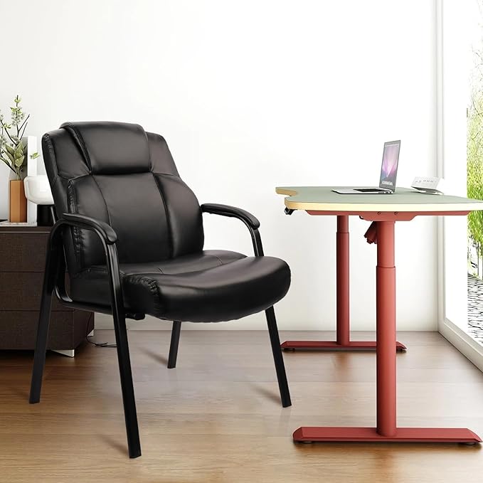 CLATINA Big & Tall 500 lb. Guest Chair, Leather Reception Chairs with Padded Arm Rest for Waiting Room Office Home and Meeting Conference-Black, 8 Pack