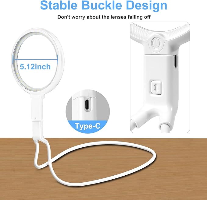 10X Magnifying Glass with Light, Flexible Gooseneck Magnifier with 36 LED, 3 Light Modes, 5.2 Inch Lighted Magnifying Glass Hands Free for Seniors Sewing(White)