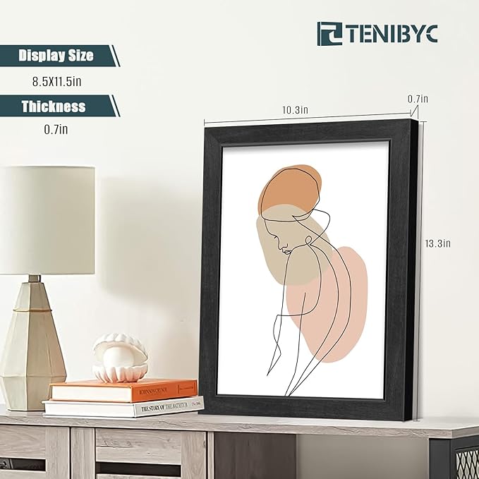 9x12 Frame Set of 4, Textured Black Wood, 9 x 12 Picture Frame with HD Tempered Glass, Table or Wall Display