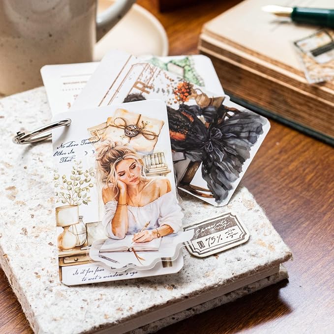 120Pcs Daily Routine PET Stickers, Vintage Scrapbooking & Junk Journal Supplies, Waterproof Planner & Craft Ephemera with Reading, Writing & Floral Designs, with Organizer