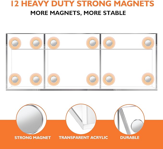 Magnetic Pen Holder Classroom Organization Acrylic Marker Holder for Whiteboard Refrigerator Locker Accessories Pencil Dry Erase Marker Basket (3 Compartments * 1)