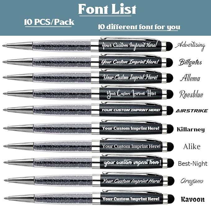 Ancolo Personalized Ballpoint Pens with Stylus tip Stylish Pens Crystal Diamond pen - Engraved with Your Name Logo or Message, Phone Number Black ink Perfect for Office Advertising