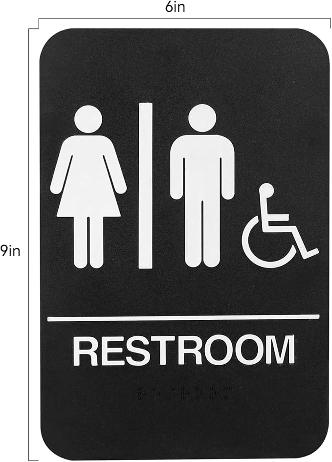 Self-Adhesive Business Restroom Sign,ADA Compliant Braille Unisex Bathroom Sign,Public Restroom Sign,Size: 9" X 6"(Unisex Handicap).