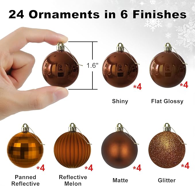 Bronze 1.6" Small Christmas Balls Christmas Tree Decoration Ornaments Shatterproof Hanging Balls for Birthday Halloween Holiday Wedding Decorations Set of 24pcs