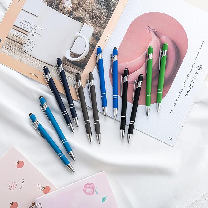 PASISIBICK 12 Pieces Ballpoint Pen with Stylus Tip, 2 in 1 Stylus Stylish Pen, Premium Metal Stylus Pen for Touch Screens, Black Ink, 1.0 mm Medium Point.(Pack of 12)