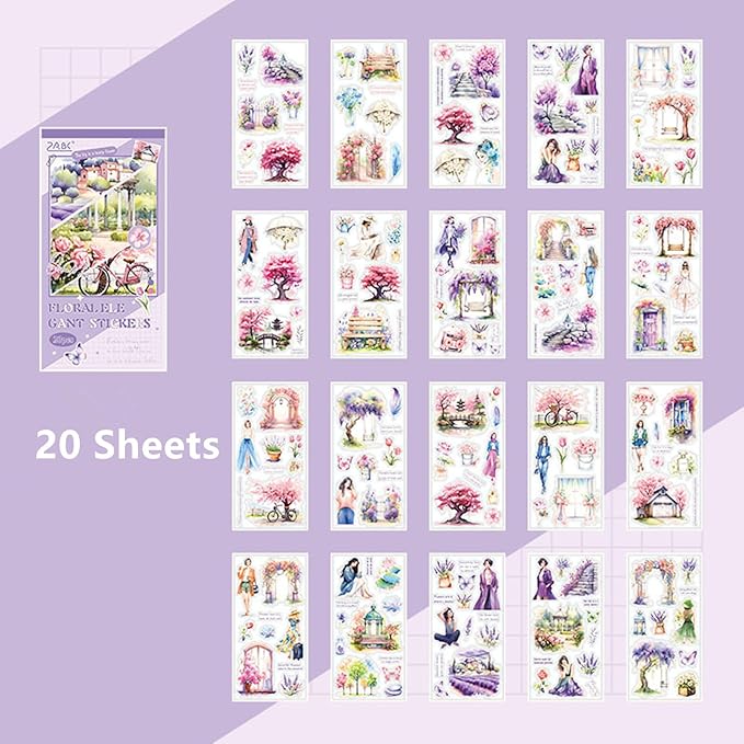 Aesthetic Journaling Sticker Books for Adults - Pre-Cut Scrapbook Stickers Vintage 20 Sheets Junk Journal Supplies Watercolor Scrapbooking Stickers Planner Cottagecore Decorative DIY Arts Craft Making