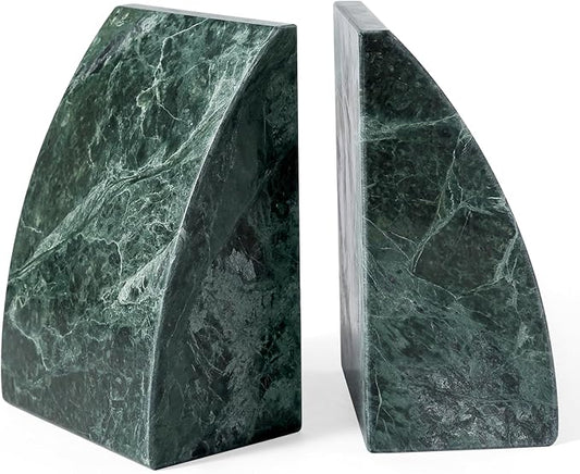 Koville Marble Bookends for Shelves, 8Lbs Large Stone Bookends for Heavy Books, Non-Slip Heavy Duty Book Stopper, Modern Decorative Book Ends for Bookshelf Table Home Decor(Green)