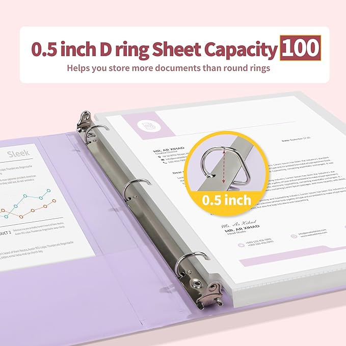 SUNEE 3 Ring Binder 0.5 Inch D Ring, Clear View Binder Three Ring PVC-Free (Fit 8.5x11 Inches) for School or Office Supplies, Assorted Pastel, 4 Pack