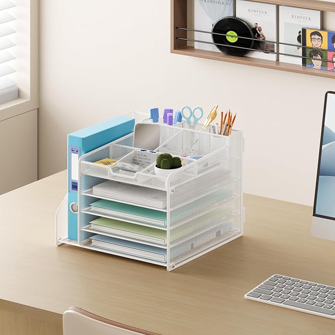Lavatino Desk Organizer with File Holder-White