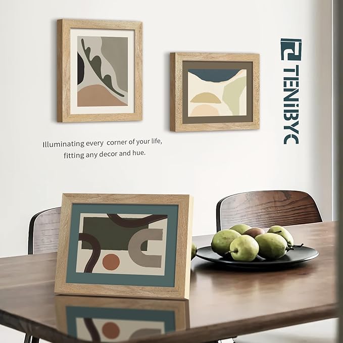 8x10 Picture Frame 4 Pack, Textured Natural Wood, HD Tempered Glass, Gallery Photo Frame, Table or Wall Display