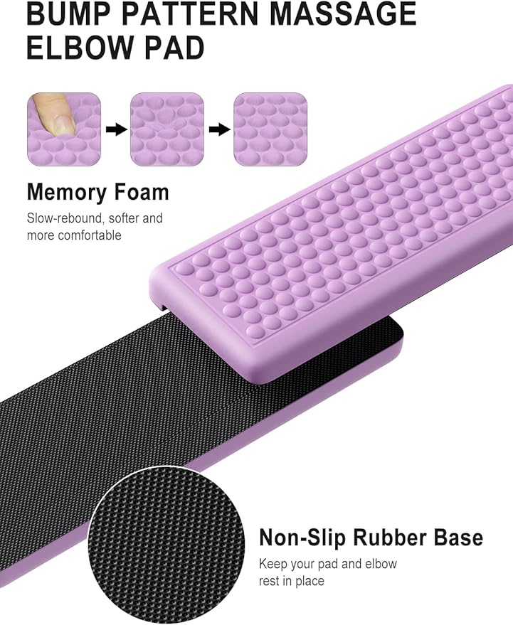 Hsurbtra L-Shaped Desk Elbow Pad, 2-Piece Soft Memory Foam Elbow Support Padding with Non-Slip Rubber Base, Ergonomic Desk Edge Cushion Wrist Rest for Office, Home, Work, Gaming, Purple