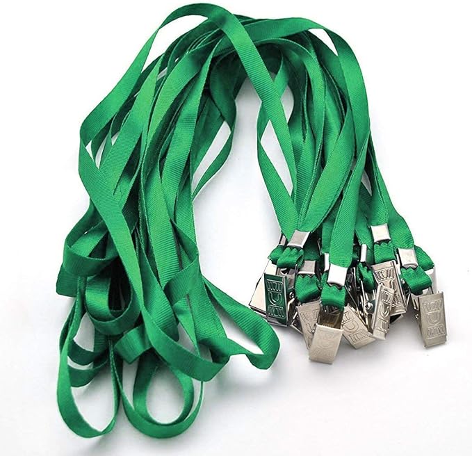 Beebel Green Lanyards 100 Pack Nylon Flat Badge Lanyard for Id Badge Name Tag (Green, 100 Pack)