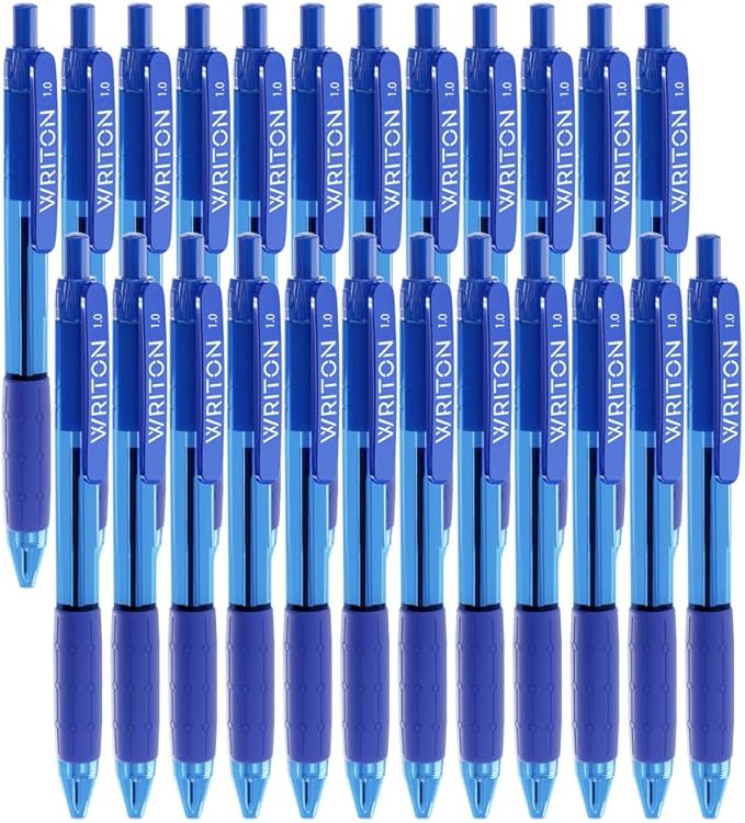Writon Retractable Ballpoint Pens, Comfort Grip, 1.0mm Medium Point, Blue Ink, 24 Pack