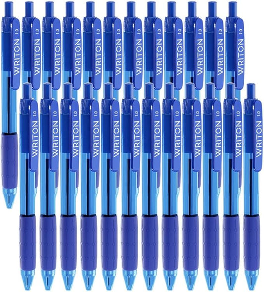 Writon Retractable Ballpoint Pens, Comfort Grip, 1.0mm Medium Point, Blue Ink, 24 Pack