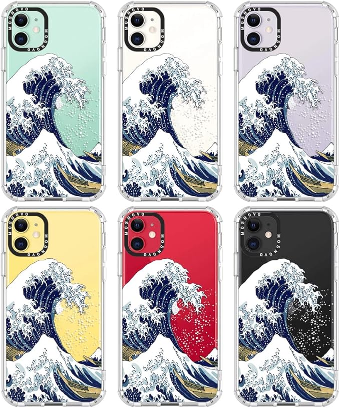 MOSNOVO Case for iPhone 11, [Buffertech 6.6ft Military-Grade Drop Protection] [Anti Peel Off Tech] Clear TPU Bumper Phone Case Cover Design - Great Wave