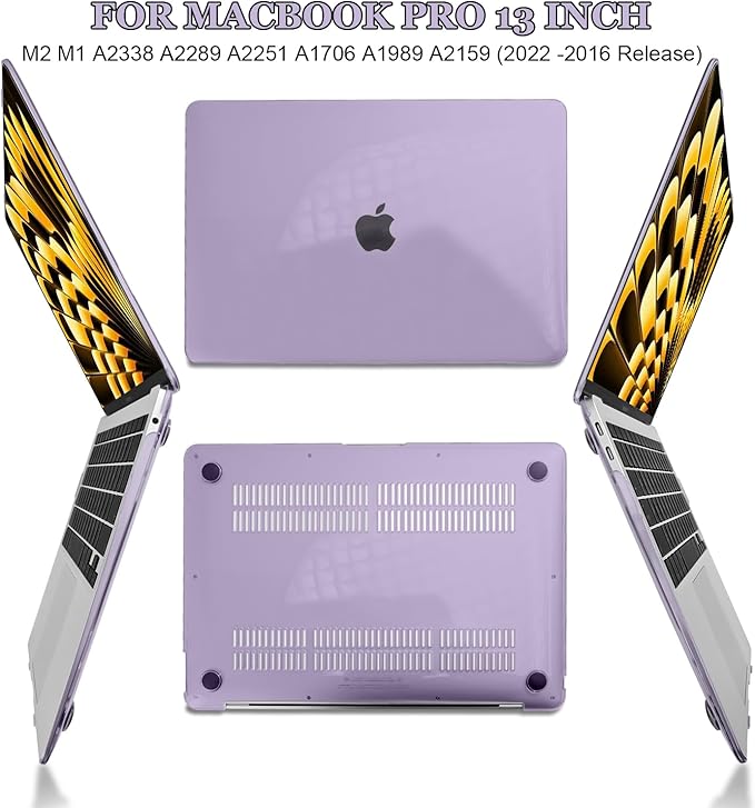 Compatible with MacBook Pro 13 inch Case 2022 2021-2016 Model A2338 A2289 A2251 A1706 A1989 A2159 M2 M1 Chip, Plastic Hard Shell Case Keyboard Cover Screen Film Dust Plug, Crystal Purple