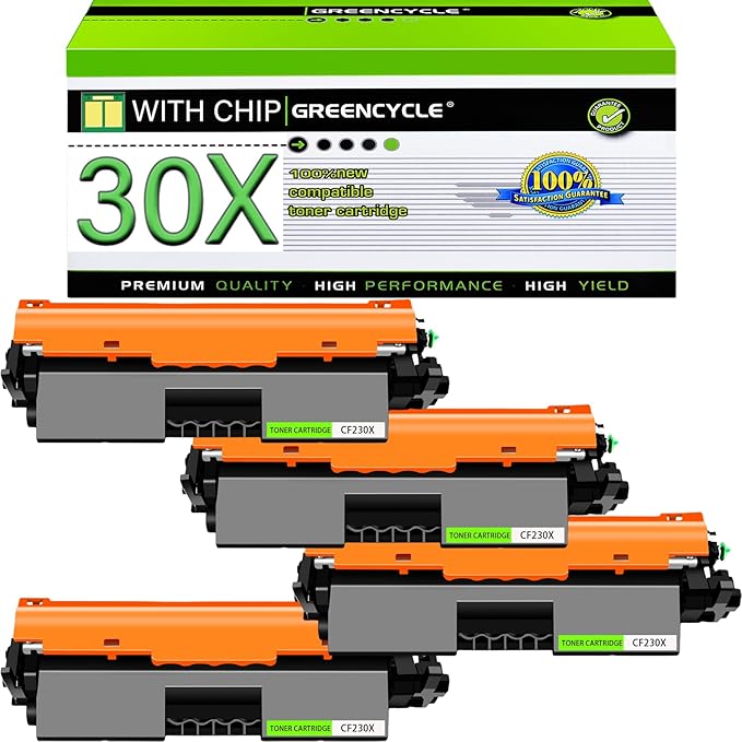 greencycle 4 Pack High Yield CF230X Toner Cartridge Replacement Compatible for HP 30X Black Toner Cartridge Laserjet Pro MFP M227fdw M227fdn M227sdn M203dn M203dw M203d Printer Ink Cartridge (4PCS)
