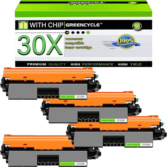 greencycle 4 Pack High Yield CF230X Toner Cartridge Replacement Compatible for HP 30X Black Toner Cartridge Laserjet Pro MFP M227fdw M227fdn M227sdn M203dn M203dw M203d Printer Ink Cartridge (4PCS)