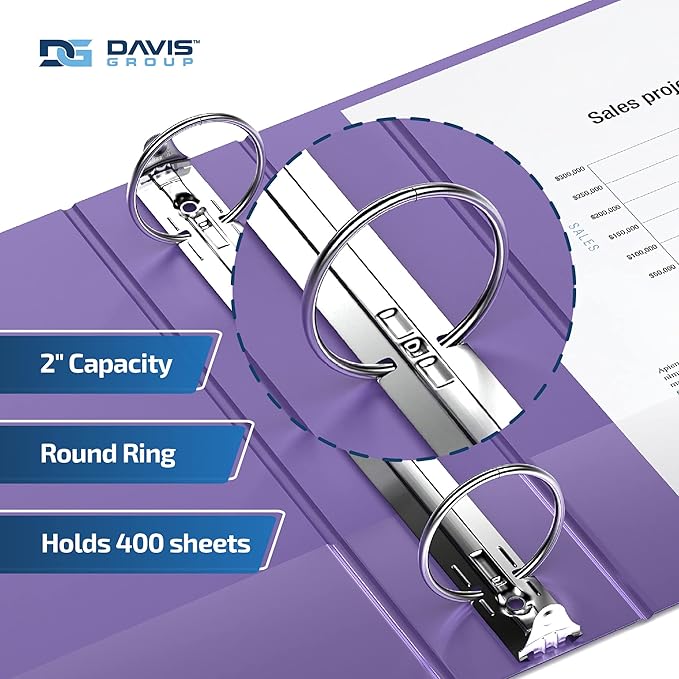 Premium Economy 6-Pack 3-Ring Binders for School or Office, Round-Ring Binders, 2 Inch, Purple