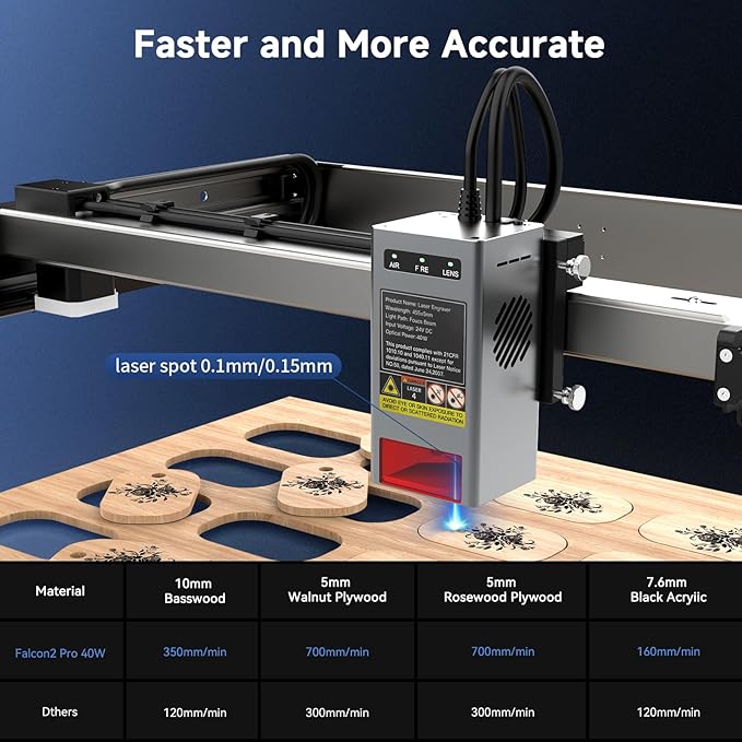 Creality Laser Engraver Enclosed, Falcon2 Pro 60W Output Laser Engraving Machine, 25000mm/min Speed Laser Cutter with Air Assist, Auto Fan, Camera Positioning for Wood and Metal