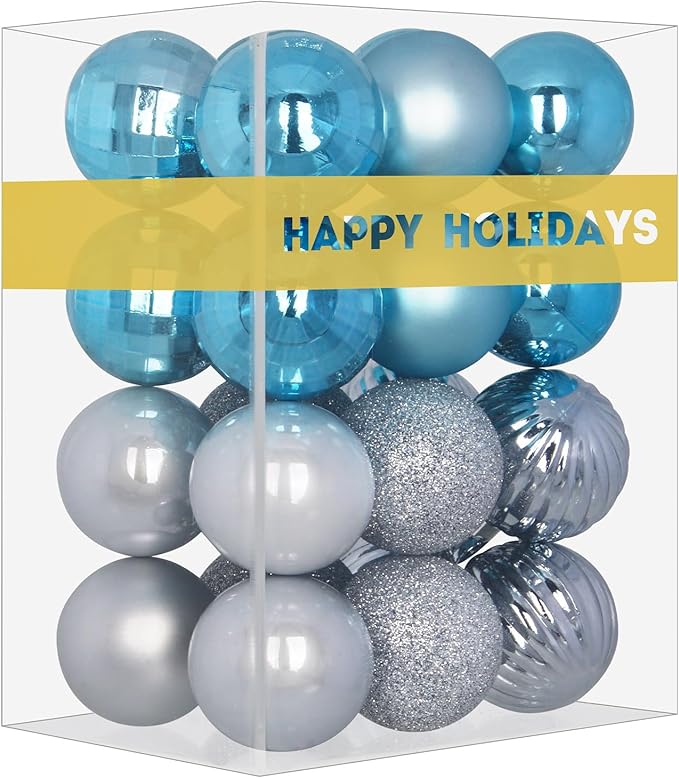 Baby Blue & Silver 2.5" Christmas Balls Christmas Tree Decoration Ornaments Shatterproof Hanging Balls for Birthday Halloween Holiday Wedding Decorations Set of 24pcs