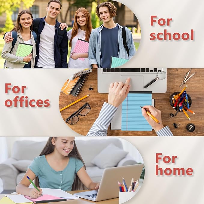 Note Pads 5x8, Narrow Ruled Legal Pad, Writing Pads 5x8, Colored Legal Pads, Pink Legal Pad,Small Note Pad, 30 Sheet/Notepad, 6 Pack Multicolor Lined Paper, Mini Legal Pads for School,Business,Home