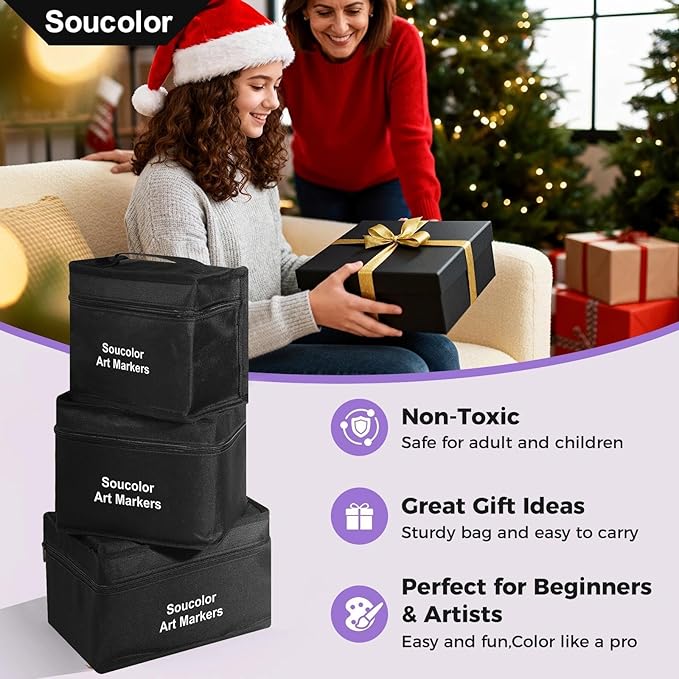 Soucolor Alcohol Markers 168 Colors with Case & Holders, Dual Tips Chisel & Fine Art Markers for Adult Coloring Kids Drawing, Artist Markers Art Supplies for Blending Sketching