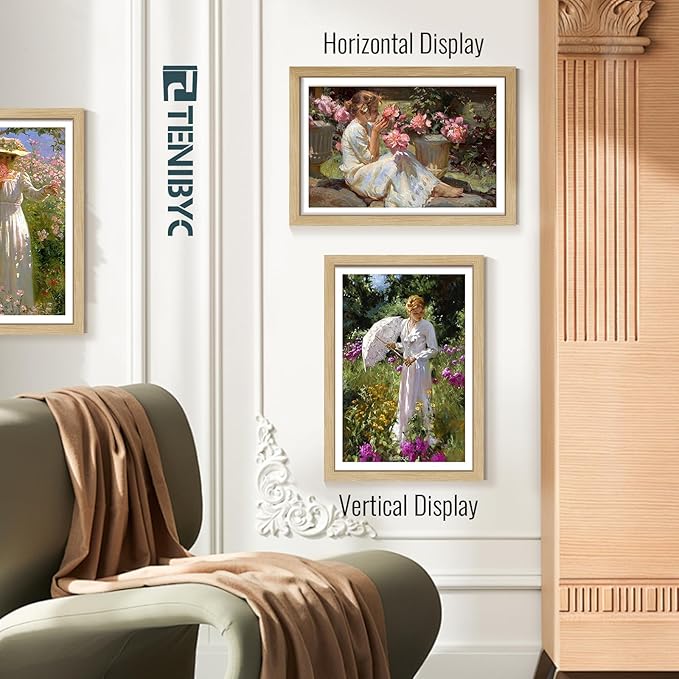 13x19 Picture Frame 3 Pack, Natural Oak Wood Grain & HD Tempered Glass, Gallery Poster Frame - Wall Hanging