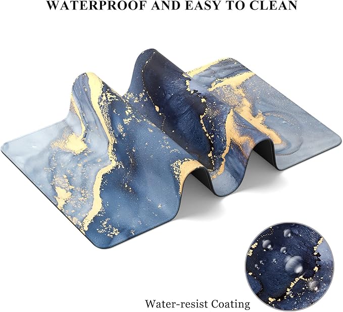 Desk Mat, 32" x 12" XXL Extended Large Gaming Mouse Pad, Desktop Decor Desk Pad, Cute Men Women Office Supplies and Accessories, XL Mouse Mat for Laptop & Keyboard, Blue Gray Gold Marble