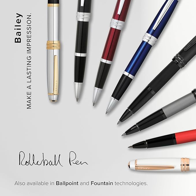 Cross Bailey Refillable Rollerball Pen Presented in a Premium Gift Box - Medium Point, Black Ink, Blue