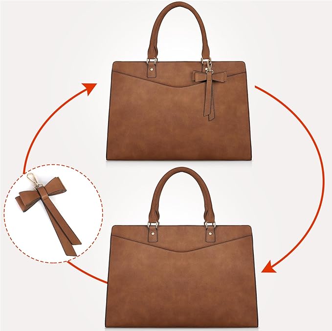 RAINSMORE Laptop Bag for Women 15.6 Inch PU Leather Laptop Tote Bag Professional Business Office Briefcase Waterproof Work Bag Computer Tote Bag Large Lightweight Handbag Shoulder Bag