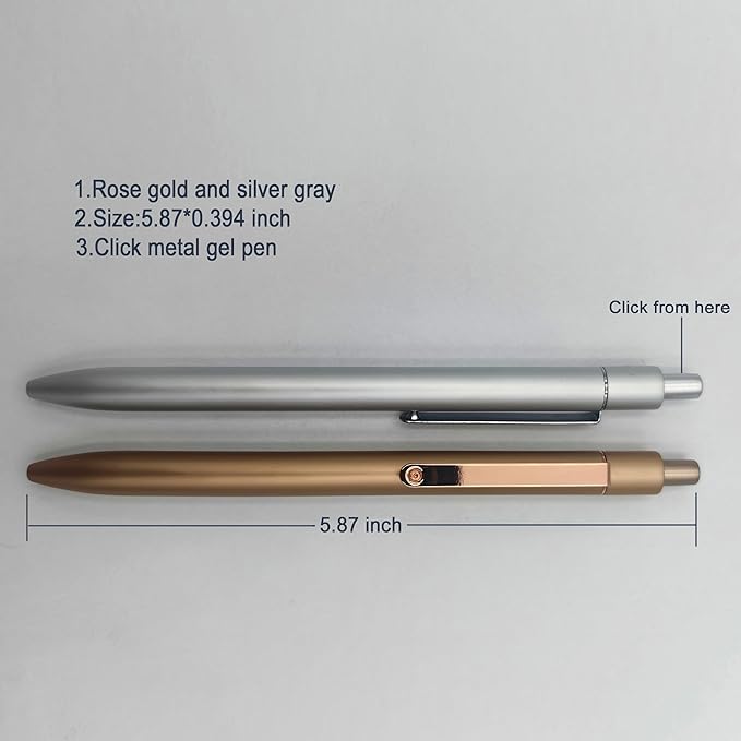 Pens 0.5MM Retractable Metal Gel Pen, Rose gold and silver gray fancy pen Premium Metal Barrel nice pens Smooth Writing Archival Ink Leak-Proof, Ideal office Gift Set,sisters, lovers - 2 Pens.