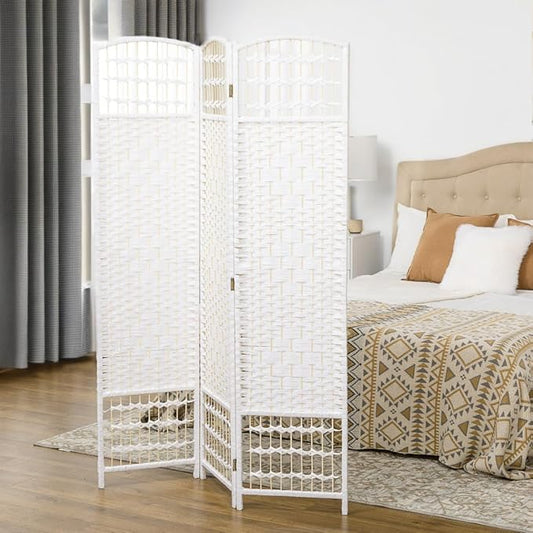 NicBex Room Divider 3 Panel Room Dividers with Woven Paper Design Partition Room Dividers and Folding Privacy Screens 5.6 FT Wall Divider for Office, Room Separation,47.25" W x 0.5" D x 67" H, White