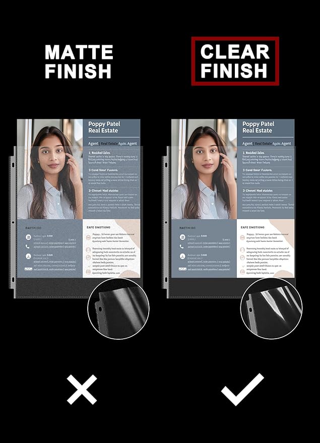 Sheet Protectors 8.5 x11 Inch, 100 Pack Page Protectors for 3 Ring Binder, Top Loading Plastic Sleeves with Reinforced 3-Hole Punch for Binders, Letter Size, for Documents and Photos, Office Supplies.