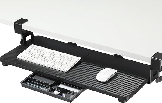 ETHU Keyboard Tray Under Desk, 26.77" X 11.81" Large Size Keyboard Tray with C Clamp-on Mount Easy to Install, Computer Keyboard Stand, Ergonomic Keyboard Tray for Home and Office (Carbon)